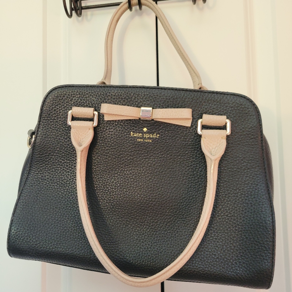 Kate Spade Henderson Street Black & Cream Leather Handled Purse with Bow